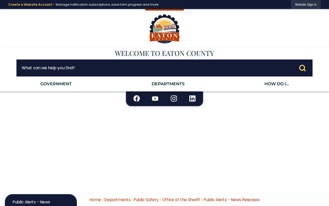 Eaton County Public Alerts and News Releases page