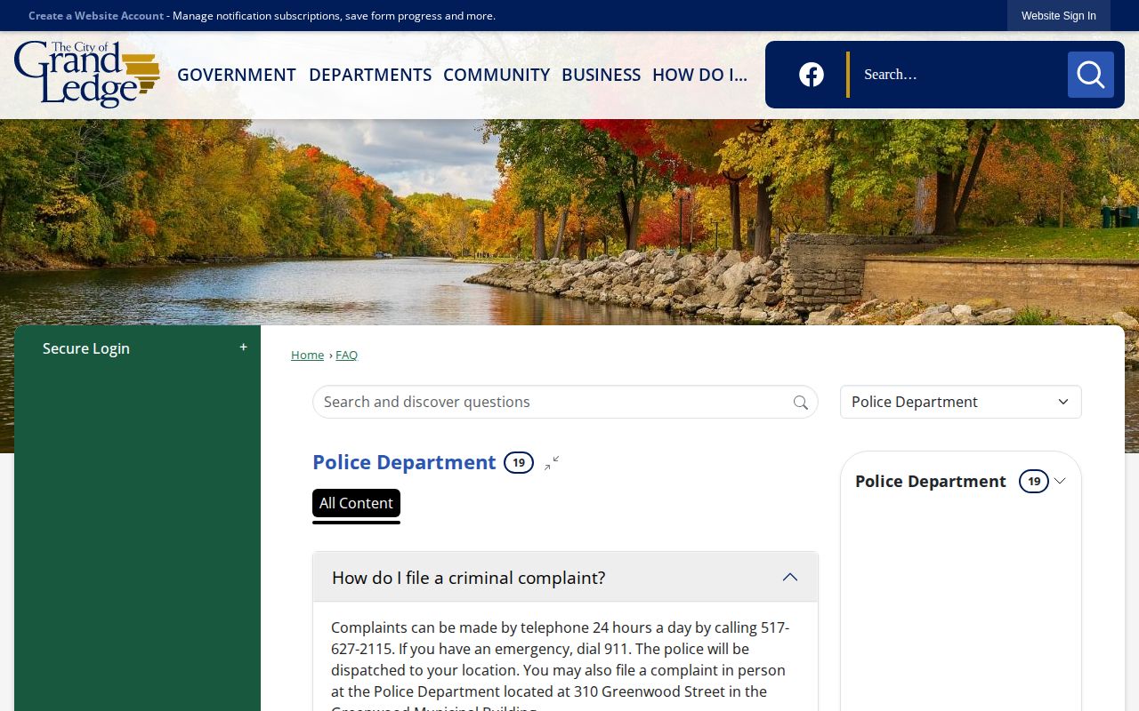 Grand Ledge Police Department FAQ about jail and police records