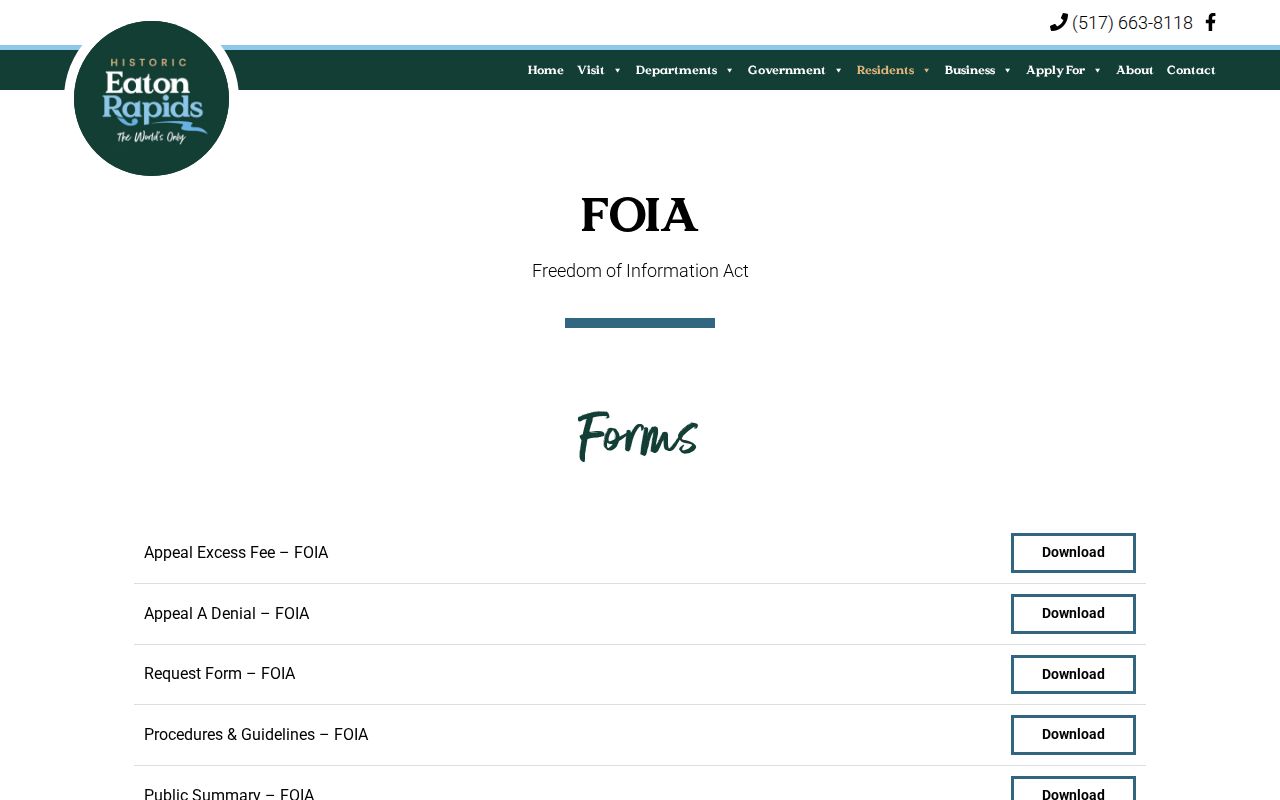 Eaton Rapids Michigan Freedom of Information Act page